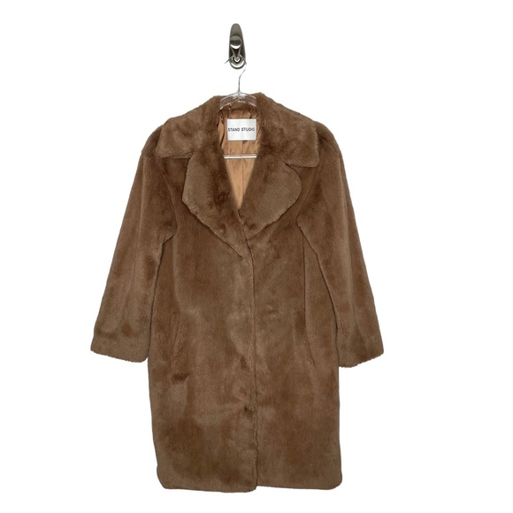 Stand Studio | Camille Cocoon Faux Fur Coat Tan 34/US 2 - Picture 4 of 16